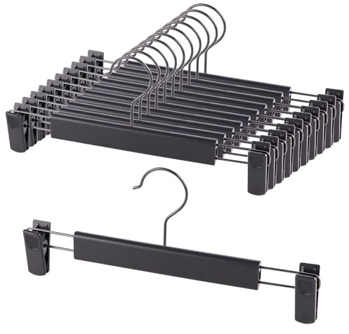 Trouser hangers, 10 Pack Skirt Hangers with Adjustment Metal Clips,Pant Hangers for Clothes Heavy Duty Durable Space Saving