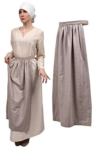 KUOIN Medieval Cosplay Half Apron, Vintage Linen Waist Apron(grey)