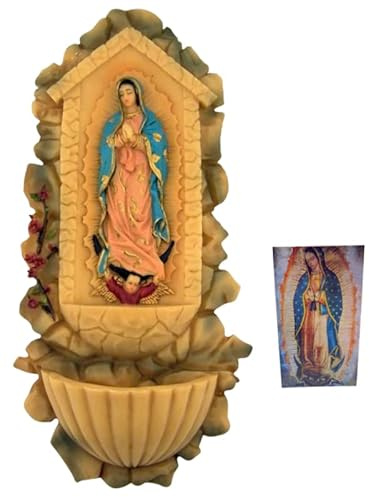 Our Lady of Guadalupe Virgin Mary Icon Resin Holy Water Font Set with Holy Card
