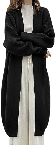 Dninmim Cardigan in Maglione Lungo con Scollo A V da Donna Cappotto in Cardigan in Cashmere Cardigan in Maglione Spesso Black XL