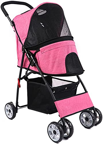 Hundebuggy, Haustier-Buggy für kleine, mittelgroße Hunde und Katzen, 4 Räder, Haustier-Buggy, für Katzen, Hundekäfig, Reisewagen, zusammenklappbar, Grün (Rosa)