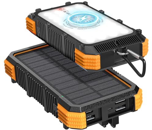 Batterie Externe Solaire, SenDeluz 32000 mAh Chargeur Solaire Portable, Chargement Rapide Power Bank Solaire sans Fil, Chargeur Solaire pour Téléphones, Outdoor, Camping