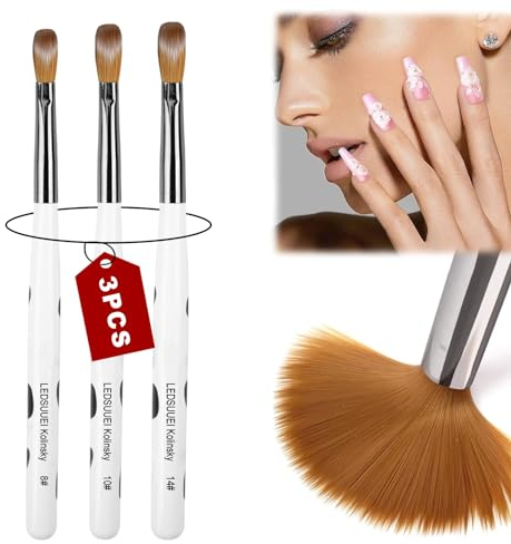 LEDSUUEI 3 Pezzi Set di Pennelli per Unghie in Acrilico, Taglie 8/10/14 Kolinsky Pennello Acrygel Unghie, Professionali Pennelli Nail Art Unghie per Estensione delle Unghie e Intaglio delle Unghie 3D