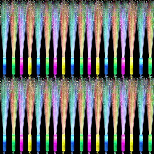 YOFOBU 30 Pack Red Fiber Optic Wands Glow Fiber Wands Bulk LED Light Up Wands with 3 Flashing Modes LED Flashing Sticks for July 4th Halloween Christmas Valentine's Day Wedding Birthday