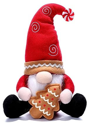 AKTOUR Grande gnomo da giardino decorativo con cappello di Babbo Natale, fatto a mano, gnomo natalizio, decorazione per feste, decorazione da tavolo, decorazione natalizia (A, taglia unica)