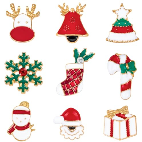 Kiiwah 9 Pièces Broches Pins de Noël en Métal, Broche Noel Mignon Vêtements Sac Veste Accessoires de Bricolage, Décorations de Noël pour Femmes Hommes Filles Garçons(Vintage）