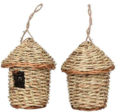 Casas de colibrí para Exteriores, de Paja, cabaña de Loros, Paja, Cueva de Paja, casa de Descanso para jardín, balcón, Tronco de árbol, Exterior o Interior