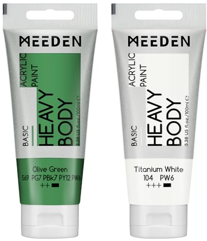 MEEDEN Acrylic Paint Olive Green: 100ml/3.38oz x 2 with Titanium White | Heavy Body Artist Acrylic Paint Set for Canvas, Wood & Craft, Non-toxic Creamy Art Paint with Titanium White for Mixing