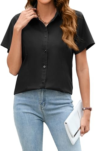 Stamain Camicia Donna Estiva Nera Camicetta da Ufficio Classica Casual Estate Bluse Donna Maniche Corte 2XL