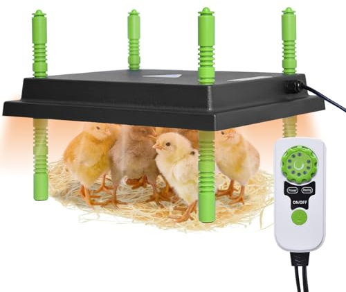 heninhill Plaque Chauffante Poussin avec Régulateur de Température, Plaque Electrique Lampe Chauffante pour Poulets Canards Volailles (25x30cm)