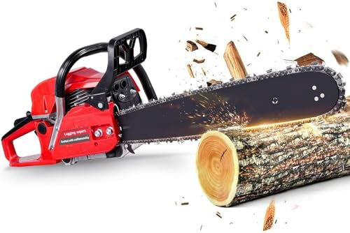 wowspeed 2400W Petrol Chainsaw, 2 Stroke Chainsaw Cordless, 52cc Powerful Gasoline Chainsaws for Forest Cutting Trees, Wood, 20 Metal Saw Blade & Chain with 550ml Fuel Tank