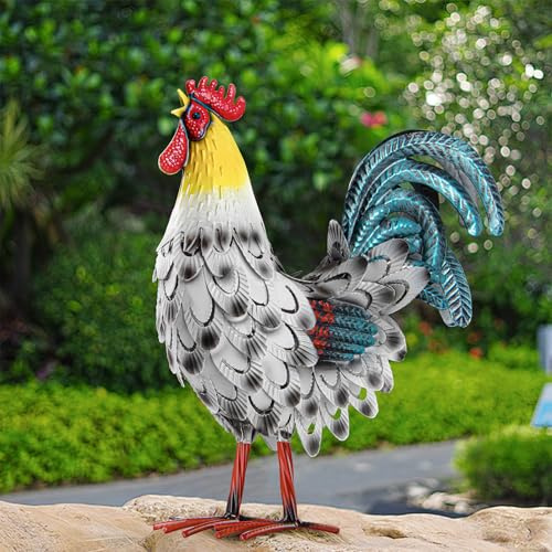 Velibobo Statua esterna del rubinetto in metallo, decorazione del pollo del giardino, cortile sculture d'arte per cucina fattoria cortile giardino prato arredamento (bianco)
