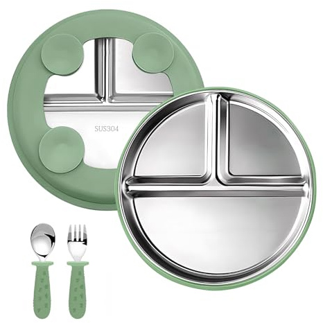 Oskuglin 3 Ciotole Bebè Acciaio Inox con Ventosa & Cucchiaio Inox