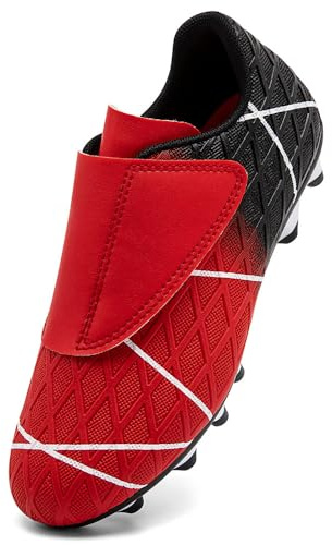 VTASQ Chaussures de Football Garçon Fille Chaussure de Foot Spike Crampons Adolescents Athlétisme Professionnel Entrainement Chaussures de Sport pour Extérieur Noir Rouge EU31