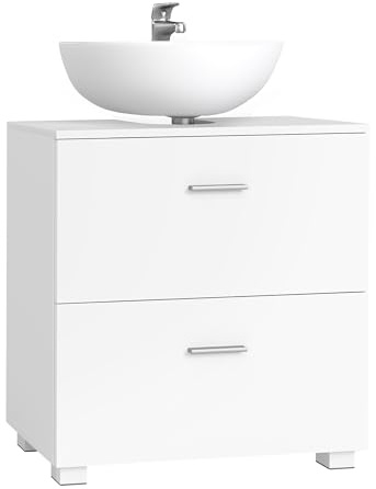 VASAGLE Custos Kollektion - Waschbeckenunterschrank mit 2 großen Schubladen, Badezimmerschrank, hohe Füße, für Waschbecken ohne Säule, 30 x 60 x 63,8 cm, wolkenweiß BBK520WB01