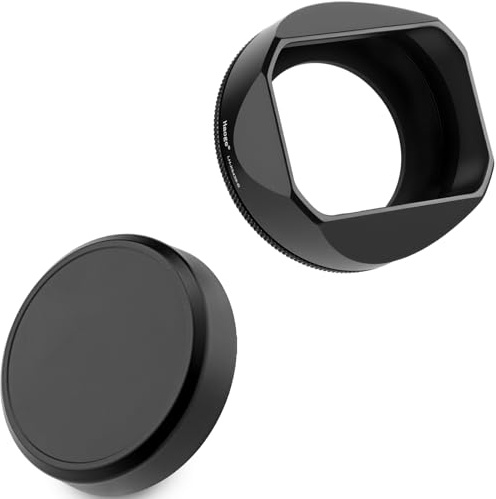 Haoge 39mm Metal Squaret Lens Hood for Fujifilm X-E5 & XF 23mm f2.8 set Fujinon XF27mmF2.8 R WR Lense Screw-in Hood Black,With Metal Cap, on XE5 Camera Body Kit
