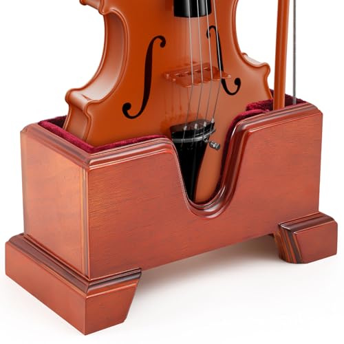 Yinkin Handcrafted Wooden Violin Stand with Bow Holder - Solid Violin Floor Display Stand, Soft Velvet Protection, Elegant Design for Home, Studio or Stage
