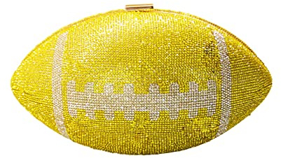 Fotbollsclutch för kvinnor – strass glittrande kvällsväska – bling, kristall, rugbyboll, formad nyhet handväska för fest, bröllop och utgång – fotbollsplånbok, GUL, Einheitsgröße, Daypack ryggsäckar
