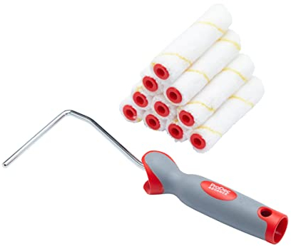 ProDec Advance Lot 11 articles, mini-rouleaux microfibre 100 mm, poils courts + monture, finition lisse avec émulsion, peinture brillante/satinée, vernis, lasure, mur intérieur, plafond, bois, métal