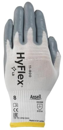 Ansell 11-800-10 Hyflex Foam Nitrile Palm Coated Knit Assembly Gloves, Nylon & Nitrile, Size 10, White & Grey (Pack of 12)