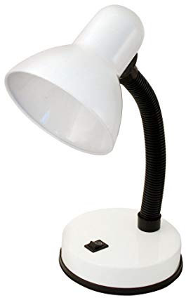 VELAMP CHARLESTON Lampada da tavolo con collo flessibile - Design moderno - Ideale per scrivania, lettura e comodino – Attacco lampadina E27 - Colore bianco