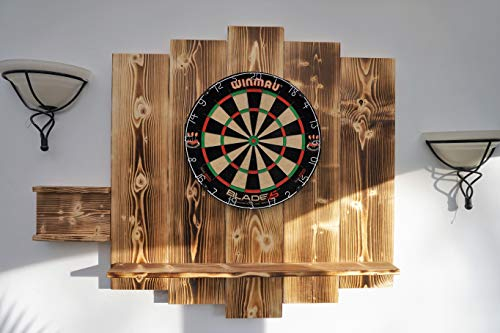 WDS Darts Sports Wooden Dartboard Surround, Premium Dart Wall Protection & Tablet Holder, Powered by “Maximiser” Max Hopp (Catch Ring, Dart Border), Burned look, Universell: Tablets ab 10 Zoll
