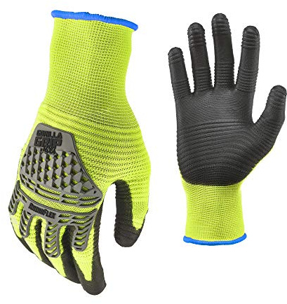 Gorilla Grip Max RhinoFlex High Vis Work Gloves with Impact and Abrasion Protection, Large
