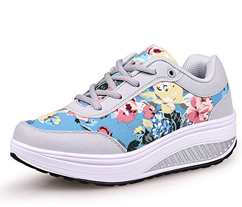 Donne Sneaker Dimagrante Scarpe Passeggio & Scarpe Ginnastica Fitness Cunei Piattaforma Scarpe（37,5 Grigio Blu