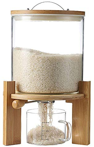 Aprilhp Boîte de Conservation de Céréales, 5L/8L, Verre Distributeurs de Alimentaire avec Couvercles Bac Rangement Récipient Hermetique pour Farine et Riz, Cadeau: Tasse à mesurer5L