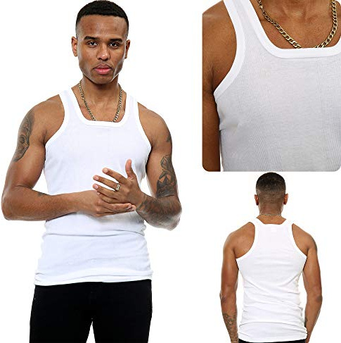 Mens Ribbed Vest Tops [Pack 1-12] Athletic Fit 100% Cotton Underwear Vests (White, Extra Large, Pack-1)