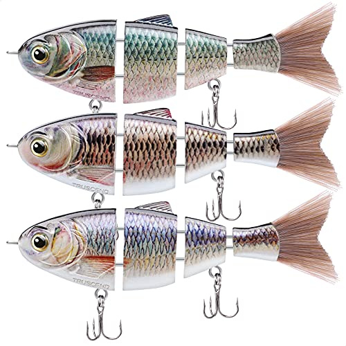 TRUSCEND Leurres Articulés Pêche aux Leurres Poissons Nageurs pour Le Bar Swimbait Glidebait avec Hameçons Mustad Appât Dur Réaliste Coule Lentement Kit de Pêche