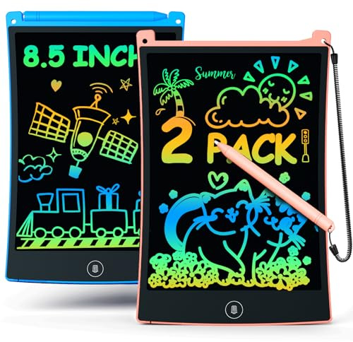 bravokids 2 Pack LCD Writing Tablet with Stylus, 8.5 inch Colorful Doodle Board Drawing Pad for Kids, Travel Games Activity Learning Toys, Birthday Gift for Age 3 4 5 6 7 8 Year Old Boys Girls