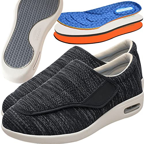 Sandali Larghi Comodi Scarpe Ginnastica Ortopediche Scarpe da Artrite Gonfia Edema Scarpe da Riabilitazione Extra Larghe e Leggere Traspiranti per i Piedi gonfi e Anziani,Black Grey,38 EU