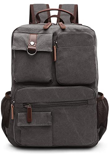 DORRISO Män Ryggsäck för bärbar dator för män reser Canvas Ryggsäck College Rucksack Skola Ryggsäck för bärbar dator passar 15,6 tums bärbar datorväska Vandring Business Casual Vacation Climbing Canvas Bag Grå