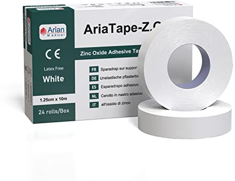 Zinc Oxide Tape - 1.25cm x 10m X 2 Rolls | White Sports Strapping | Ankle Stability, Blister Prevention for Foot & Wrist Support | Boxing, Rugby & Football Athletic Tape for Sports Injury & First Aid