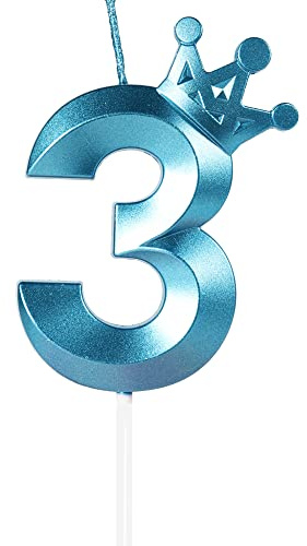 Velas de 1 Cumpleaños, Vela 3D con Decoración de Corona Grande, Azules
