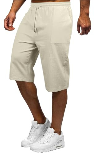 YAOBAOLE Mens 3/4 Length Shorts Mens Bermuda Shorts Long Men's Summer Shorts Beige 2XL
