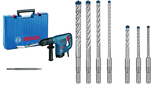 Bosch Professional Schlaghammer GSH 3 E (inkl. Fliesenmeißel, Spitzmeißel, Zusatzhandgriff, im Koffer) + 7x Expert SDS plus-7X Hammerbohrer Set (für Stahlbeton, Ø 5-12 mm, Zubehör)