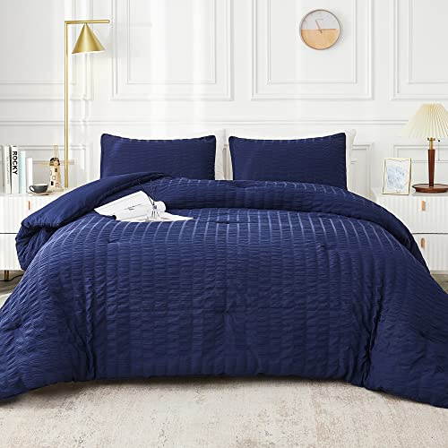 AveLom Juego de edredón de sirsaca Azul Marino tamaño Individual/Individual XL (68 x 90 Pulgadas), 2 Piezas, edredón Ligero de Microfibra Suave con 1 Funda de Almohada, Juego de edredón Alternativo