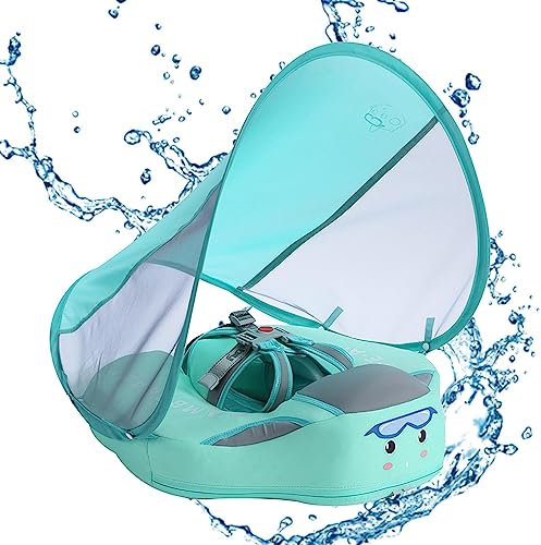 Natación para bebe – Piscina Bouee Bebe – Bouee Bebe con toldo – UPF 50+ Funny Ring Baño Bebé con Parasol | Hebilla seguridad Accesorios piscina sin giro