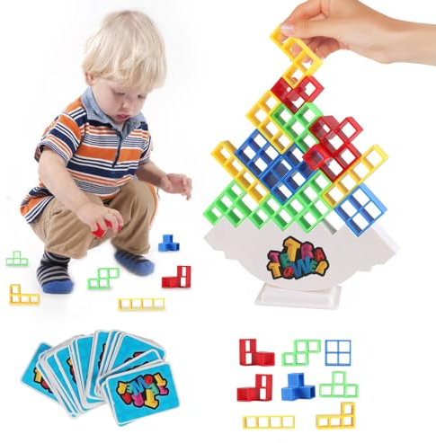 FQQF Tetra Tower Spiel,Tetris Balance Spielzeug Tower Game,Kreative Stapelspiel Spielzeug,Lustige Stapelspiel,Team Tower-Spiel für Kinder und Erwachsene(32 Blöcke)