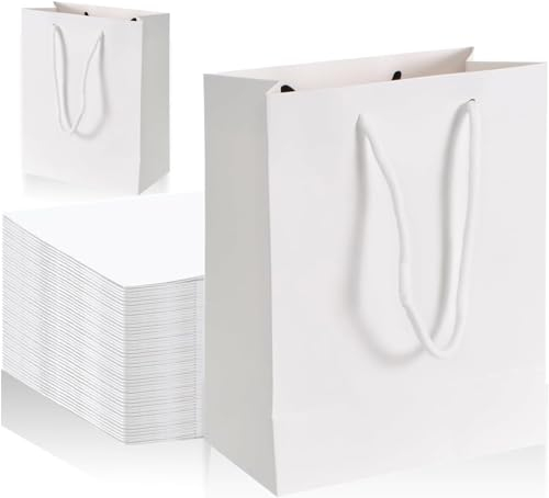 Geschenktüte Geschenktasche Mit Griffen Geschenktüten papiertüten Weiß Wiederverwendbar Papier Geschenkbeutel Für Kleidung Weihnachten Hochzeit Einkaufstüten Und Geburtstag (18 * 10 * 23cm)
