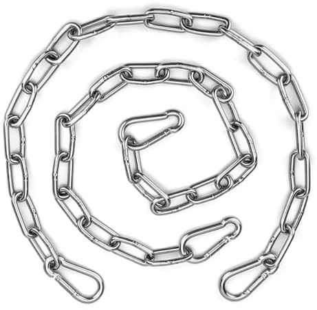 Syocsek 2 Pack Gate Chain Lock for Outdoor Fence with Carabiner, 5/32 x 24 Inch Stainless Steel Link Chains No Fear of Being Bent, Easy to Adjust Barn Chain for Livestock Gate, Silver