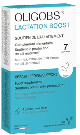 Oligobs Lactation Boost | Complément alimentaire favorisant la production de lait maternel | Moringa, Fenouil, Orge | 14 gélules | Formule Vegan | Fabriqué en France
