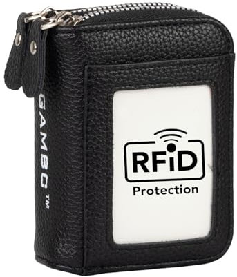 Kartenhalter und Damen-Geldbörse aus Synthetikleder mit Anti-RFID – Kleiner und eleganter Geldbeutel mit Kartenfächern – Kleine Damen-Geldbörse für den täglichen Gebrauch - Schwarz