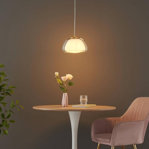 KOSILUM - Lampadario a doppio vetro contemporaneo, Lomelia, luce bianca calda, illuminazione soggiorno, camera da letto, cucina, corridoio, 1 x max 40 W, E27, IP20