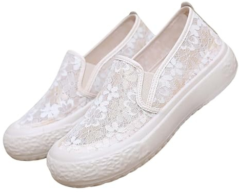 Ballerines élégantes blanches pour femme - Chaussures basses avec talon beige - Chaussures de loisirs tendance - Antidérapantes - Bout rond - Chaussures orthopédiques décontractées - Chaussures d'été,