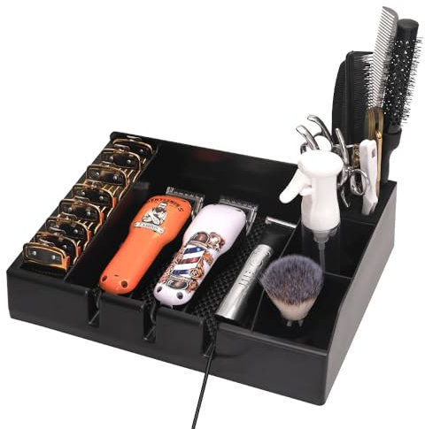 BARBERTOP Barber Clippers Tray Station Hair Trimmer Holder Multifunctional Razors Case Stylist Hairdressing Combs Clips Scissors Holder(12.87 X 8.9)