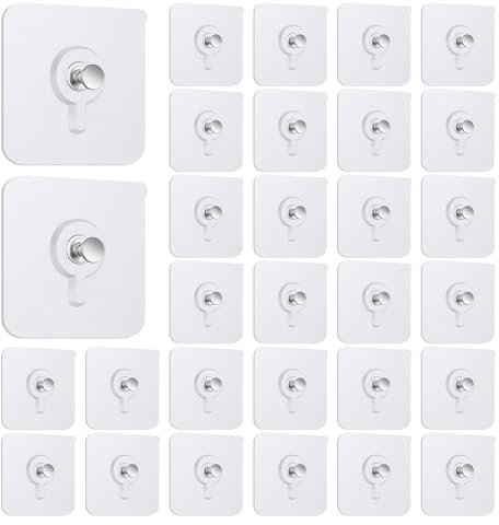 AiQInu Lot de 30 Accroche Tableau Sans Percer, Transparent Accroche Cadre Fixation Murale, Adhésif Crochets pour Accroche Cadres Photo, Miroir, Art Mural, pour Salon Choix Parfait, Cuisine, Bureau