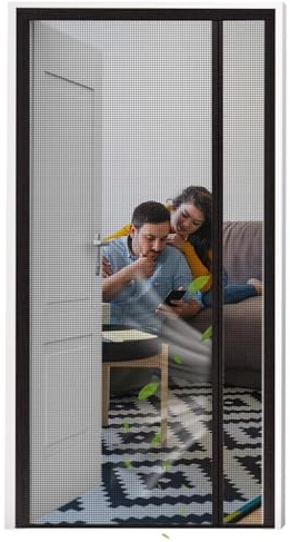 Puerta de pantalla magnética 165x195cm Negro cifrado magnético antimosquitos, pantalla divisoria de dormitorio autocebante silenciosa antimoscas para el hogar de verano